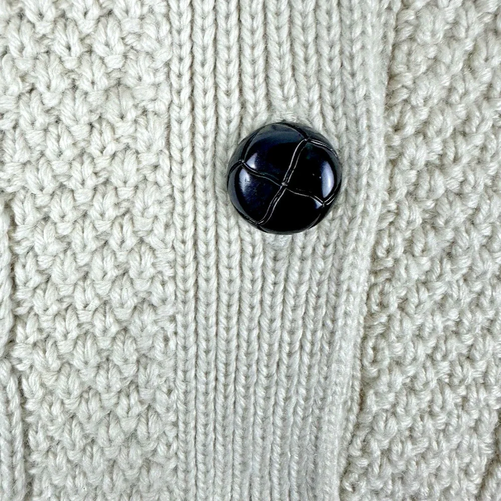 Fenn Wright Manson Cable Knit Cardigan Women's M‎ Ivory Wool Blend Elbow Patches